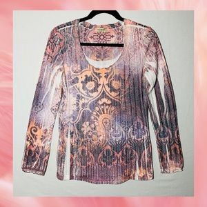 ONE WORLD Women's M Abstract Peach Purple Sweater